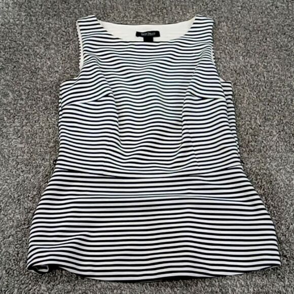 White House Black Market Tops - White House Black Market black & white striped top w side zip & darts size 0